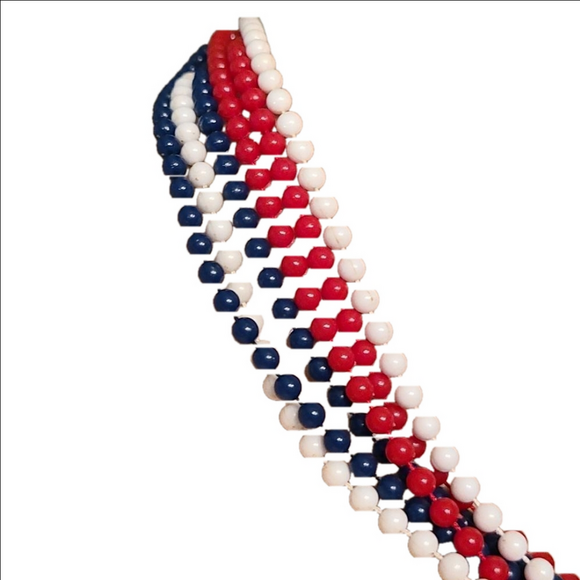 Vintage Multi Strand Red, White and Blue Necklace - Picture 3 of 13